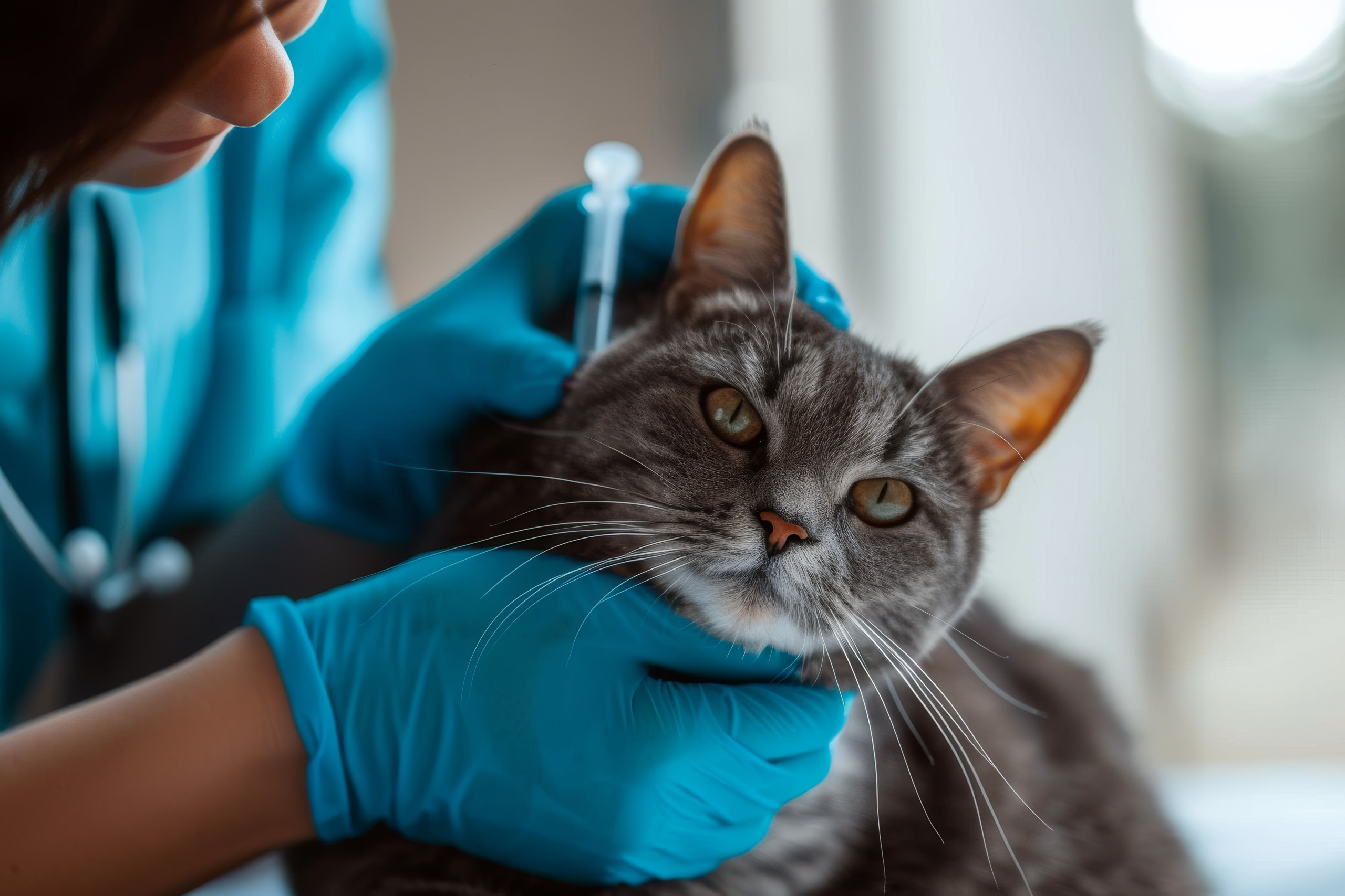 Zur Gesundheitsvorsorge wird eine Katze geimpft. 